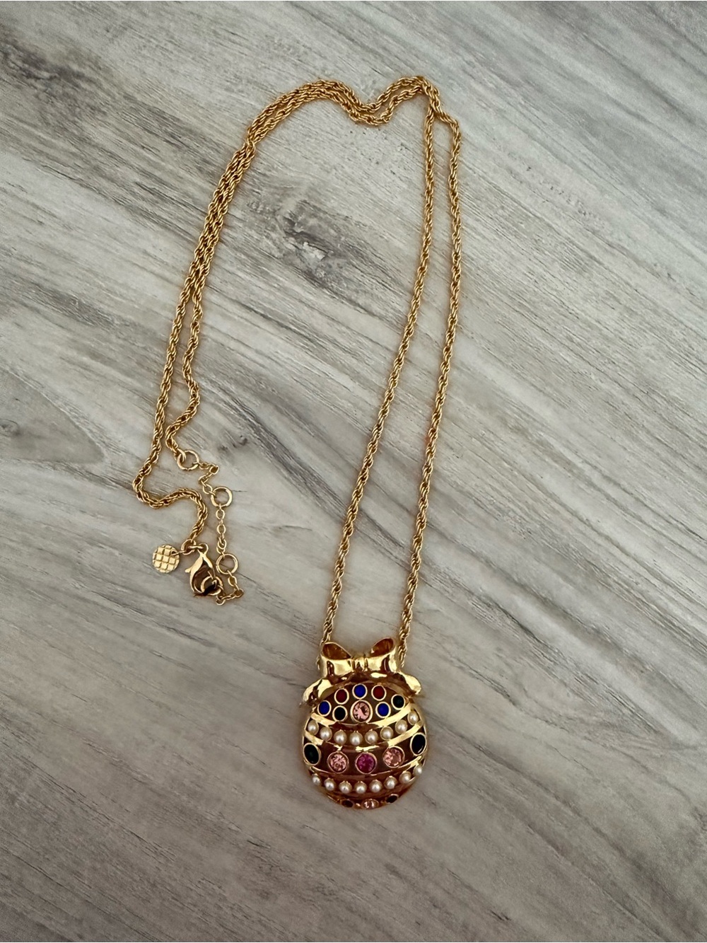 Talbots Gold-Tone Owl Pendant Necklace with Multicolor Stones